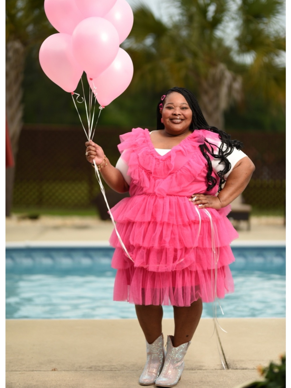 Ashley Stewart Hot Pink Tiered Tulle Dress